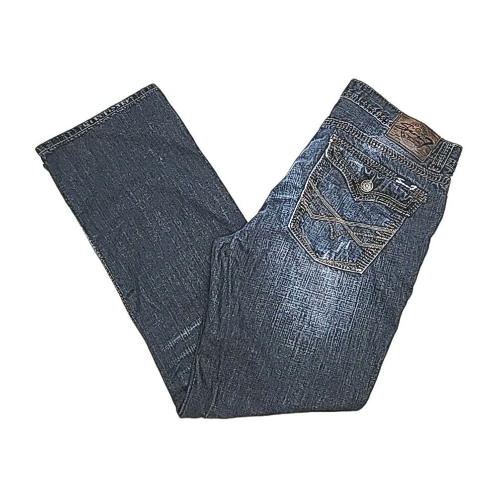Seven7 Jeans Straight Men Sz 36x32 Flap Back Pocket Cotton Dark Wash Denim Blue